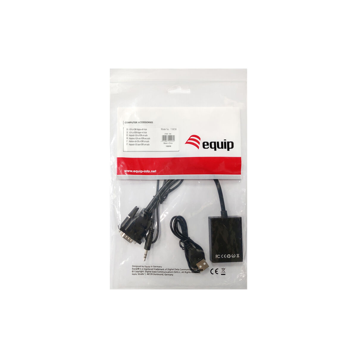 VGA til HDMI-adapter med lyd Equip 119038 Sort